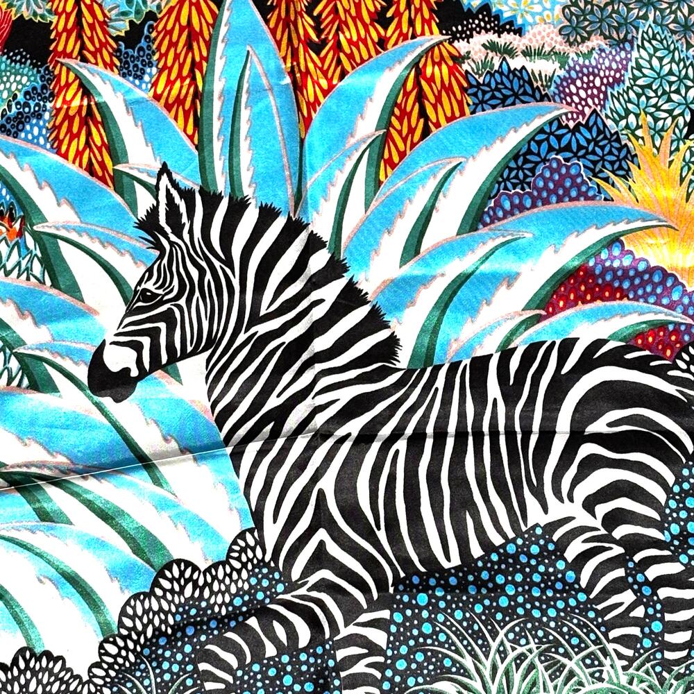 Square zebra scarf silky satin polyester jungle print multicolor black & white - Picture 4 of 10
